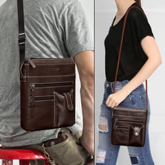 ABYS Genuine Leather Coffee Sling Bag for Men and Women