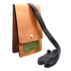 ABYS Genuine Leather Tan and Blue Mobile Holder for Men and Women