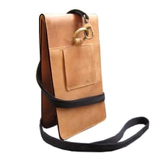 ABYS Genuine Leather Tan and Blue Mobile Holder for Men and Women