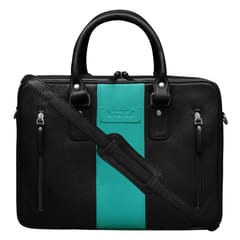ABYS Genuine Leather Black & Teal Laptop Bag for Men and Women