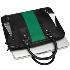ABYS Genuine Leather Black & Green Laptop Bag for Men and Women