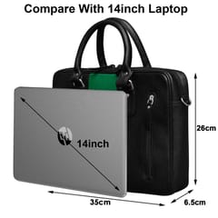 ABYS Genuine Leather Black & Green Laptop Bag for Men and Women