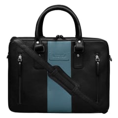 ABYS Genuine Leather Black & Grey Laptop Bag for Men and Women