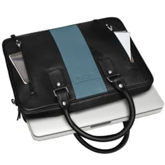 ABYS Genuine Leather Black & Grey Laptop Bag for Men and Women