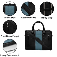 ABYS Genuine Leather Black & Grey Laptop Bag for Men and Women