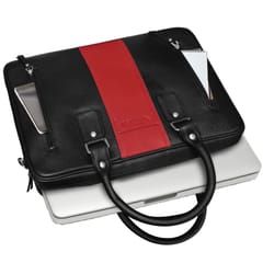 ABYS Genuine Leather Black & Red Laptop Bag for Men and Women