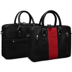 ABYS Genuine Leather Black & Red Laptop Bag for Men and Women