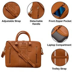ABYS Genuine Leather Tan Laptop Bag for Men and Women