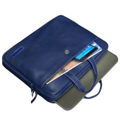 ABYS Genuine Leather Navy Blue Laptop Bag for Men and Women