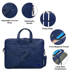 ABYS Genuine Leather Navy Blue Laptop Bag for Men and Women