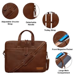 ABYS Genuine Leather Tan Laptop Bag for Men and Women