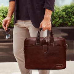 ABYS Genuine Leather Dark Bombay Laptop Bag for Men and Women
