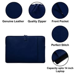 ABYS Genuine Leather Navy Blue Laptop Sleeve for Men and Women