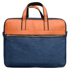 VEGAN Blue & Tan 14inch Laptop Bag with Khadi Cotton & Vegan Leather