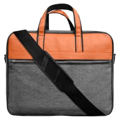 VEGAN Grey & Tan 14inch Laptop Bag with Khadi Cotton & Vegan Leather