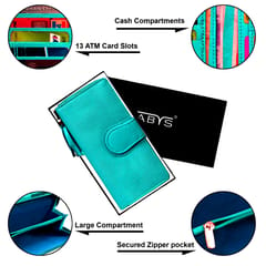 ABYS Genuine Leather Trendy Teal Colour Wallet for Women