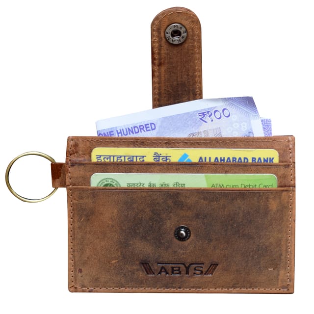 ABYS Genuine Leather Brown Colour Slim Wallet with Key Ring for Men and Women