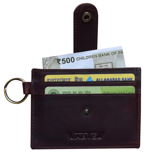 ABYS Genuine Leather Dark Brown Colour Slim Wallet with Key Ring for Men and Women