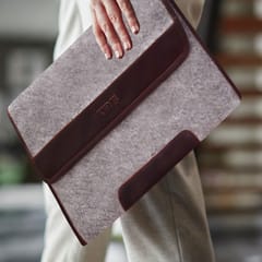 ABYS Canvas and Genuine Leather || Grey and Brown || Laptop Cover for Men and Women
