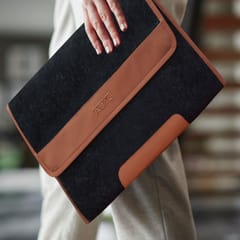 ABYS Canvas and Genuine Leather || Black and Tan || Laptop Cover for Men and Women