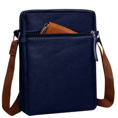 ABYS Genuine Leather Navy Blue Sling Bag for Men and Women