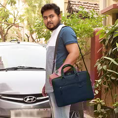 ABYS Genuine Leather Navy Laptop Messenger Bag || Laptop Briefcase for Men and Women