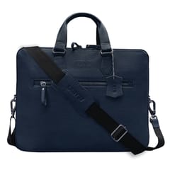 ABYS Genuine Leather Navy Laptop Messenger Bag || Laptop Briefcase for Men and Women