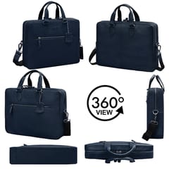 ABYS Genuine Leather Navy Laptop Messenger Bag || Laptop Briefcase for Men and Women