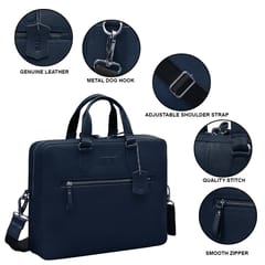 ABYS Genuine Leather Navy Laptop Messenger Bag || Laptop Briefcase for Men and Women