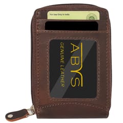 ABYS Genuine Leather Dark Brown Card Holder with Zip Closure