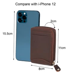 ABYS Genuine Leather Dark Brown Card Holder with Zip Closure
