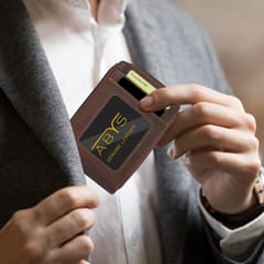 ABYS Genuine Leather Dark Brown Card Holder with Zip Closure