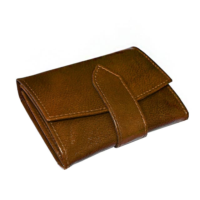 ABYS Genuine Leather Tan Card Holder with Button Closure