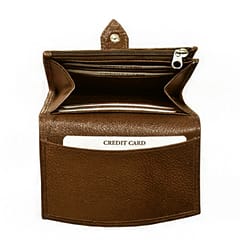 ABYS Genuine Leather Tan Card Holder with Button Closure