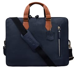 ABYS Genuine Leather Blue & Tan Laptop Messenger Bag || Laptop Briefcase for Men and Women