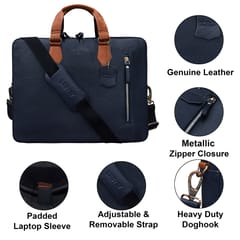 ABYS Genuine Leather Blue & Tan Laptop Messenger Bag || Laptop Briefcase for Men and Women