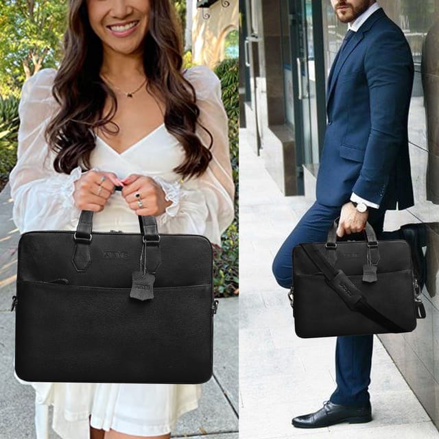 ABYS Genuine Leather Black Color Laptop Messenger Bag || Laptop Briefacse for Men and Women