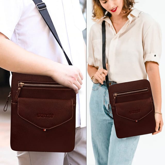 ABYS Genuine Leather Dark Brown Colour Sling Bag for Men and Women