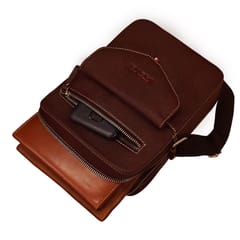 ABYS Genuine Leather Dark Brown Colour Sling Bag for Men and Women