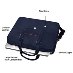 ABYS Genuine Leather Unisex 15.6 Inch Blue-Tan Laptop Messenger Bag