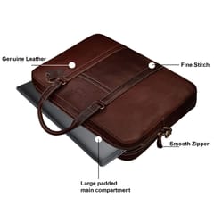ABYS Genuine Leather Unisex 15.6 Inch Dark Brown Laptop Messenger Bag