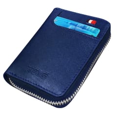 ABYS Genuine Leather RFID Protected Unisex Blue Card Wallet With Metallic Zip Closure-(IN202BL)