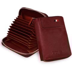 ABYS Genuine Leather RFID Protected Unisex Maroon Card Wallet With Metallic Zip Closure-(IN202BU)