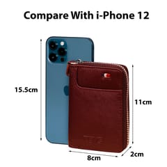 ABYS Genuine Leather RFID Protected Unisex Maroon Card Wallet With Metallic Zip Closure-(IN202BU)
