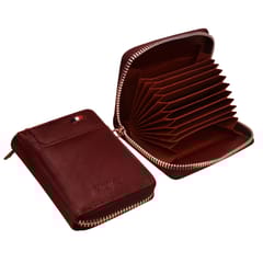 ABYS Genuine Leather RFID Protected Unisex Maroon Card Wallet With Metallic Zip Closure-(IN202BU)