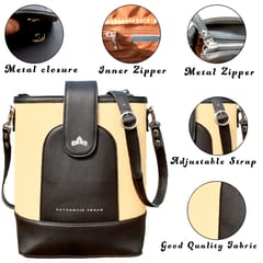 VEGAN Artificial Leather Tan & Black Sling Bag