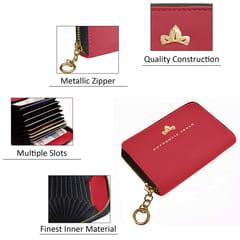 VEGAN Artificial Leather RFID Protected Red Card Holder-Wallet for Women