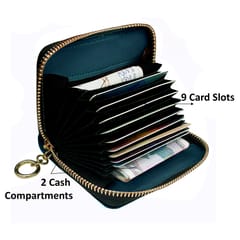 VEGAN Artificial Leather RFID Protected Peacock Green Card Holder-Wallet for Women