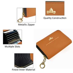 VEGAN Artificial Leather RFID Protected Tan Card Holder-Wallet for Women