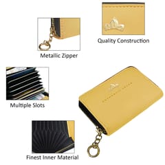 VEGAN Artificial Leather RFID Protected Yellow Card Holder-Wallet for Women